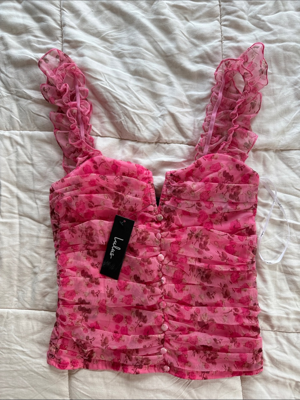 Lulu's Hot Pink Floral Ruffle Camisole